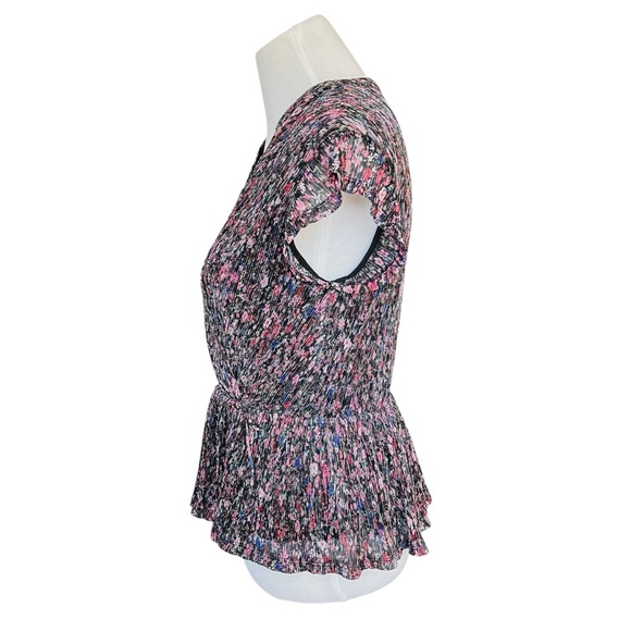 Anthropologie Dionne Metallic Floral Blouse Pleated Wrap Top Multicolor XS - Picture 7 of 9